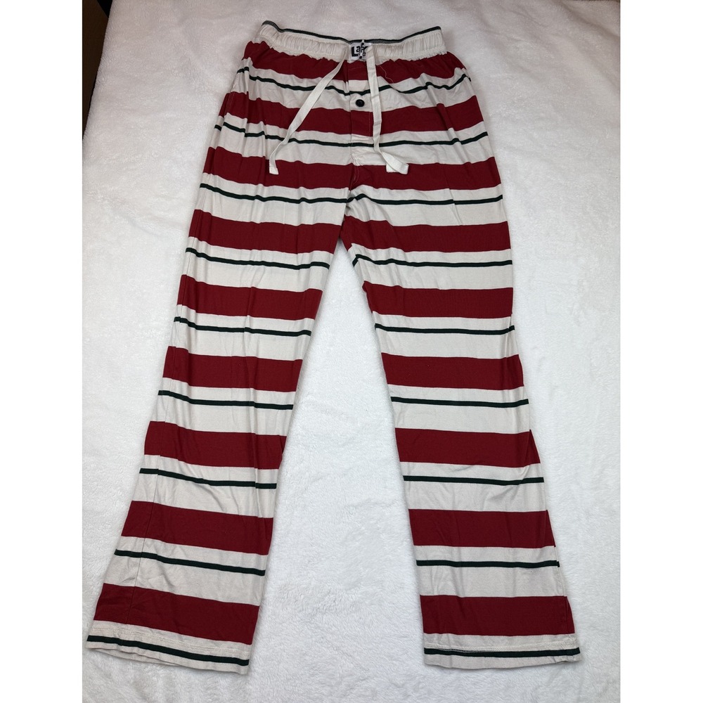 Lazy One Unisex Striped Pajama Pants Red Cream Green Cotton Size L